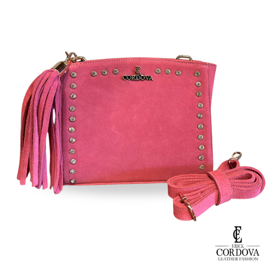 bolsa con acabado pelibuey rosa