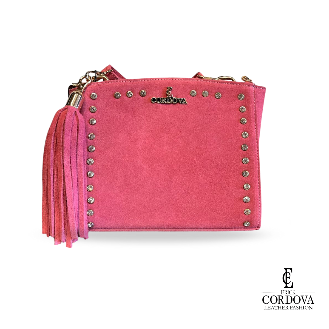 bolsa con acabado pelibuey rosa